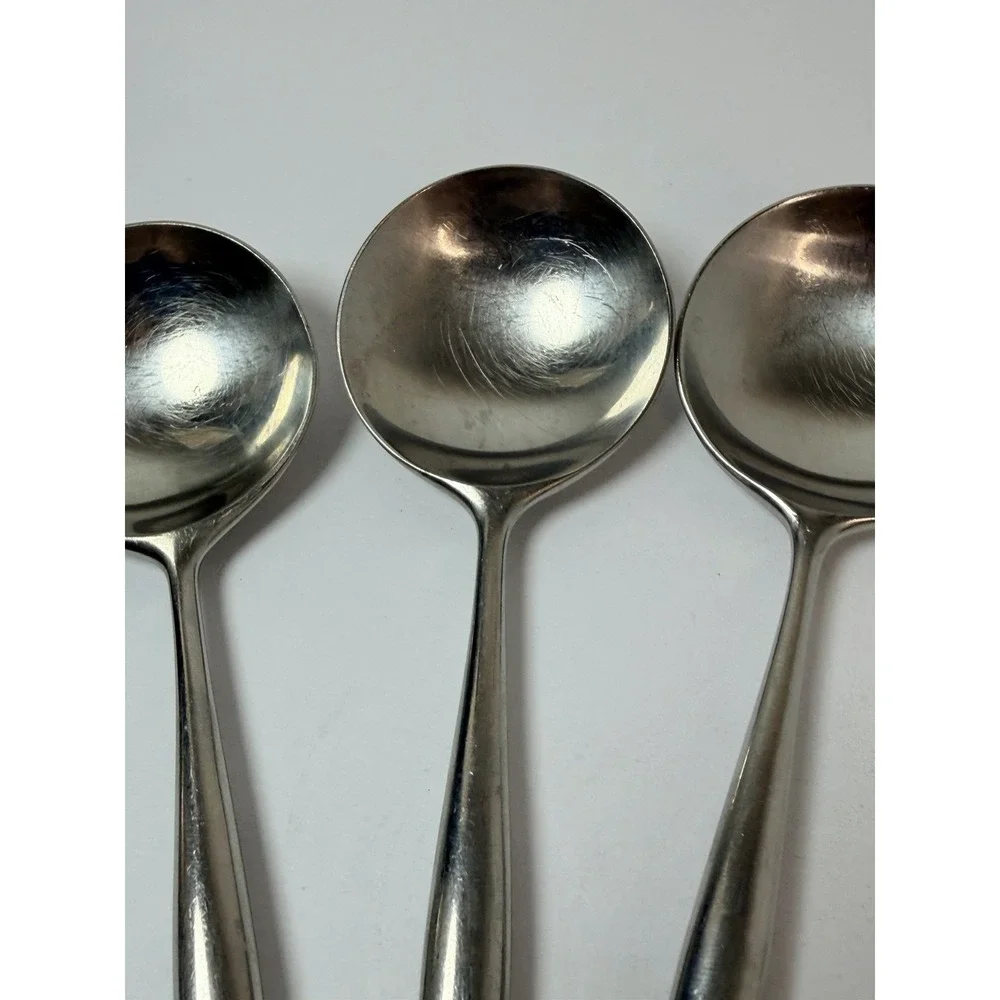Lauffer Design 3 Stainless Round Bowl Soup Spoon Gumbo Towle Norway Lot‎ Of 3